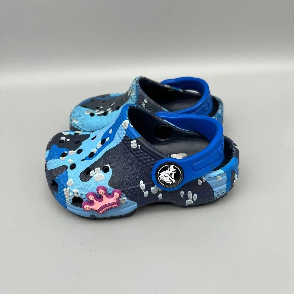 Crocs Children 4 Blue Camo Comfort‎ Shoes toddler Boys/Girls Slides Mules Clog